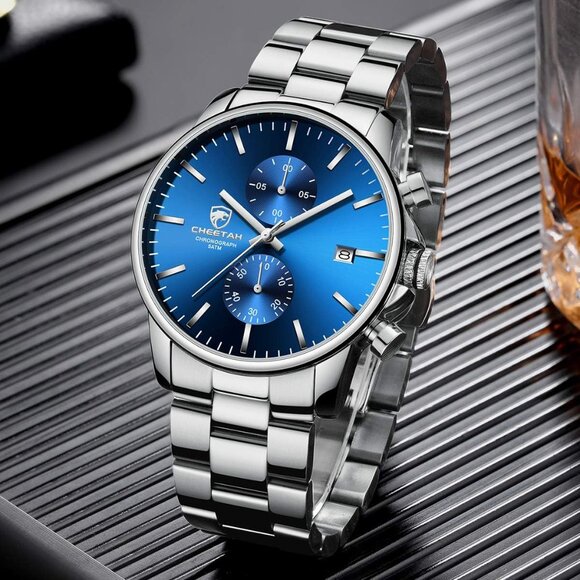 ⚡Silver Blue MenWatches with Black Stainless Steel and Metal Casual Waterproof - Picture 4 of 7